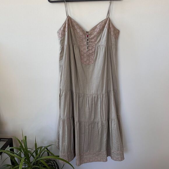 Women’s BCBG Neutral Tan Boho Summer Midi Dress M - Picture 8 of 14